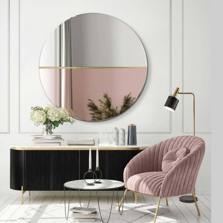 Espejo Redondo Decorativo Cristal Oro Rosa
