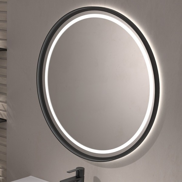 Specchio Rotondo Cornice Nera LED