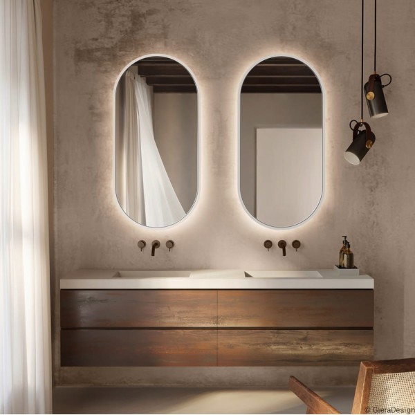 Espejo Ovalado Retroiluminado Marco Blanco Para Baño