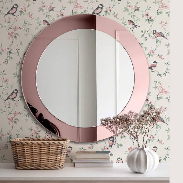 Specchio Rotondo Con Cornice In Vetro Oro Rosa