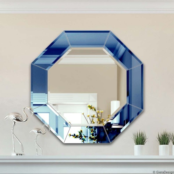 Specchio Ottagonale Con Cornice di Specchi Blu