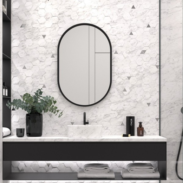 Espejo Ovalado Sin Luz Marco Negro Wake