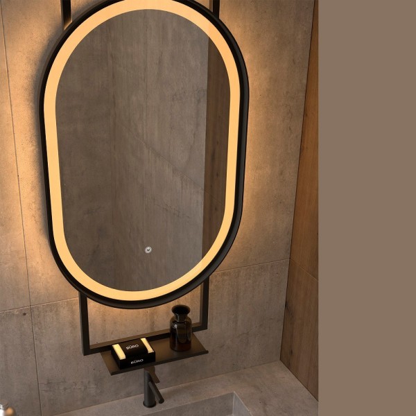 Espejo Ovalado Marco Metálico Negro