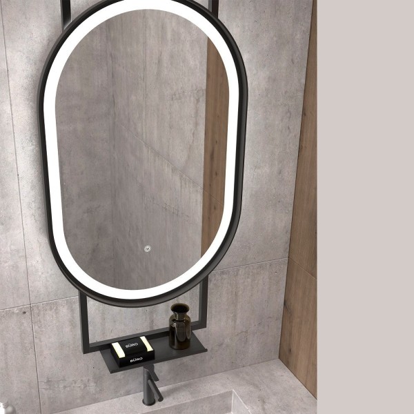Espejo Ovalado Marco Metálico Negro
