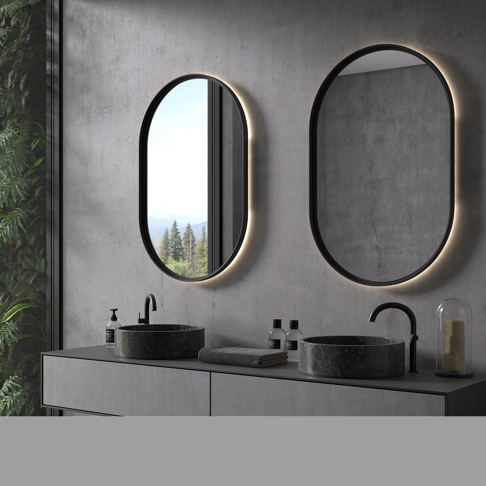XDD Espejo de Baño Ovalado Espejo de Pared Marco de Metal de Imágenes HD Impermeable Y A Prueba de Humedad Instalación Perforada Negro Y Dorado Dos Colores Opcionales 