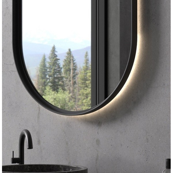 Espejo Ovalado Retroiluminado Marco De Metal Negro