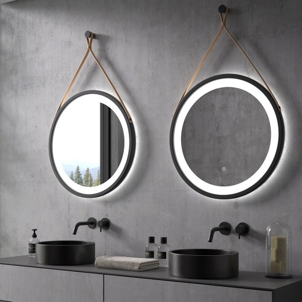 Specchio Retondo Con Manico e LED Integrata