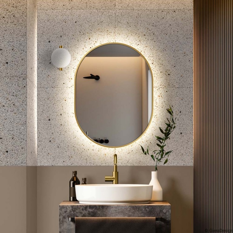 Espejo Ovalado Retroiluminado Ambient Slim Dorado
