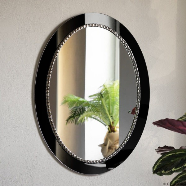 Specchio Ovale Con Cornice in Vetro Nero