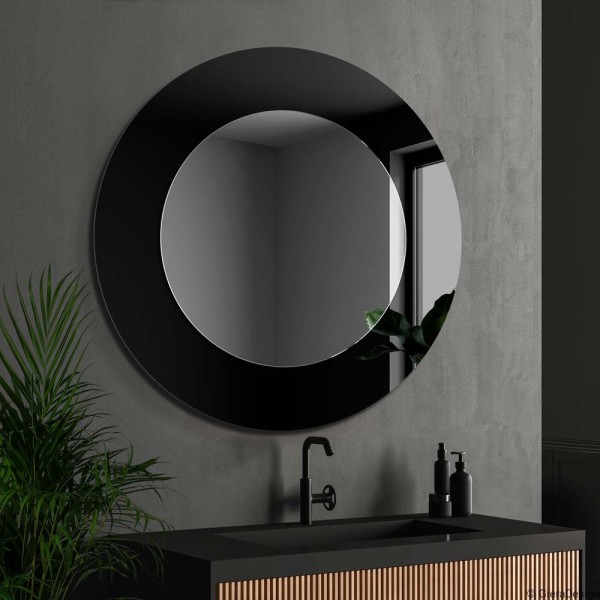 Espejo Redondo Marco De Cristal Negro Para Baño