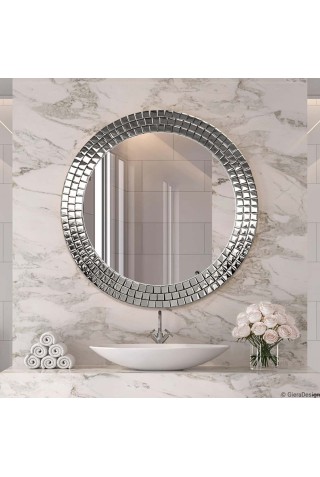 Espejo Redondo Plateado Para Baño De Lujo