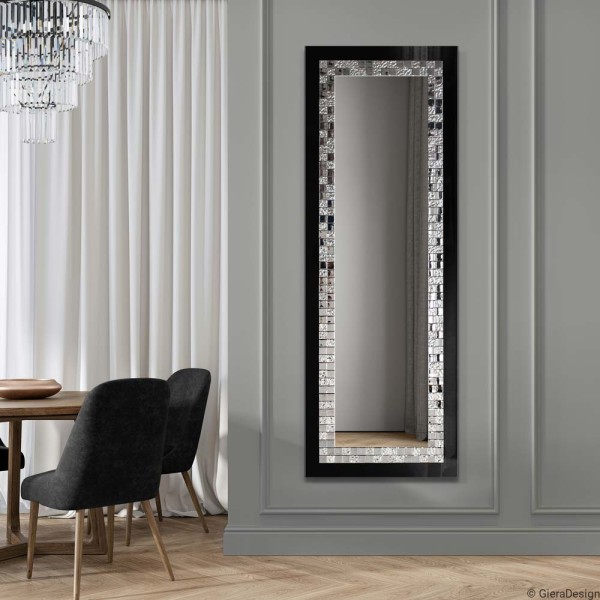 Specchio Grande Cornice In Vetro Nero e Argento