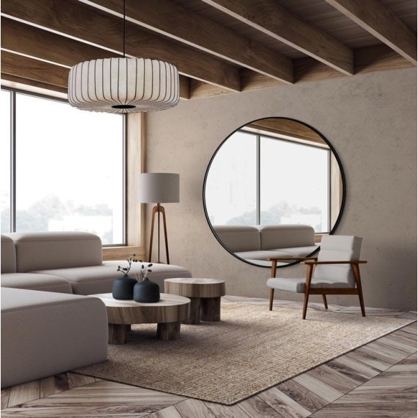 Espejo Redondo Grande Para Salón Marco Negro