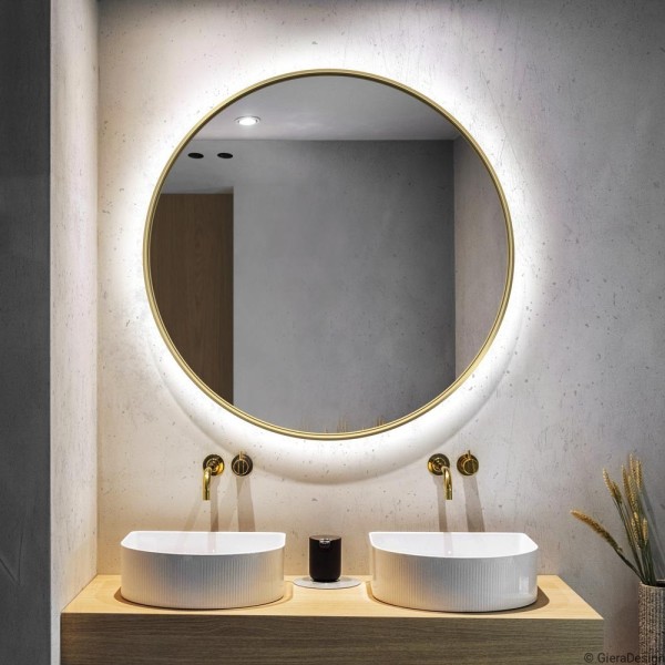 Espejo Redondo Retroiluminado Marco Dorado Para Baño