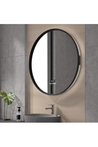 Espejo Redondo Marco Negro Con Led y Bluetooth