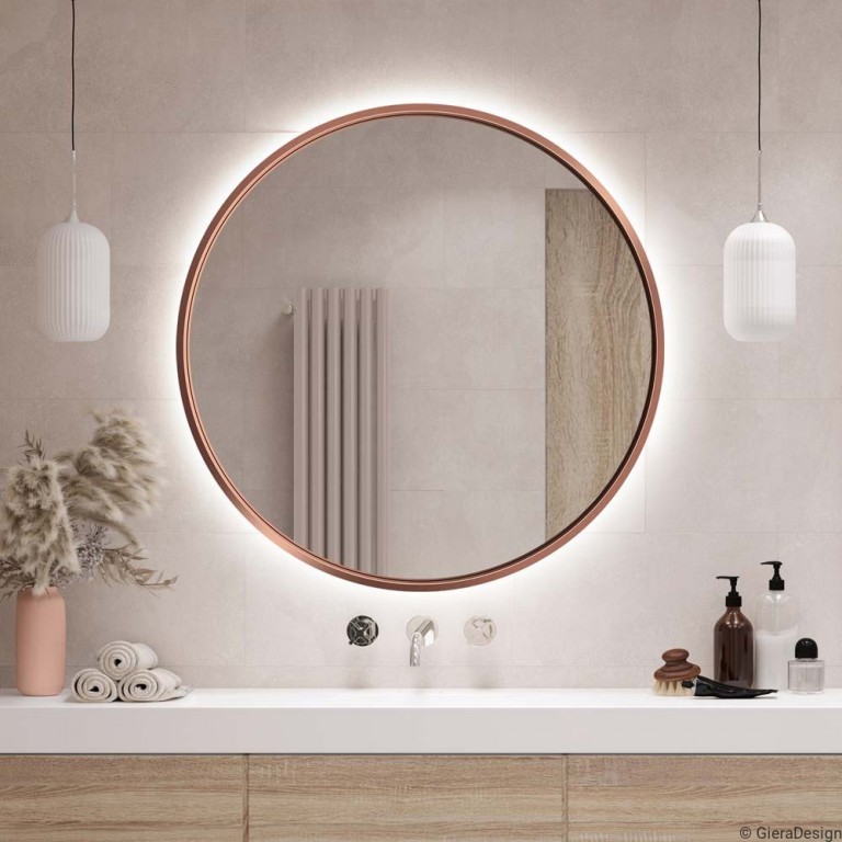Espejo Redondo Con Luz LED Marco Cobrizo
