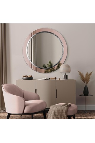Espejo Redondo Para Salón Cristal Oro Rosa
