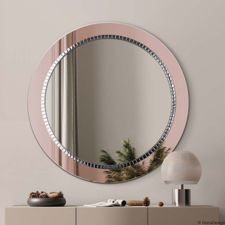 Espejo Redondo Para Salón Cristal Oro Rosa