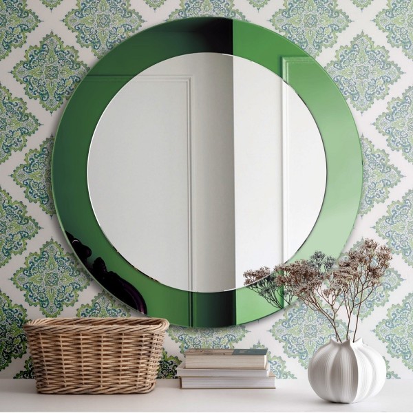 Specchio Rotondo Con Cornice Verde