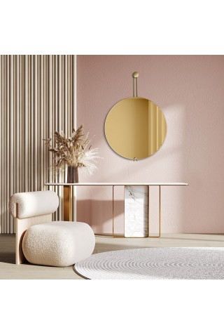 Espejo Redondo Dorado Para Salón Hoko Gold