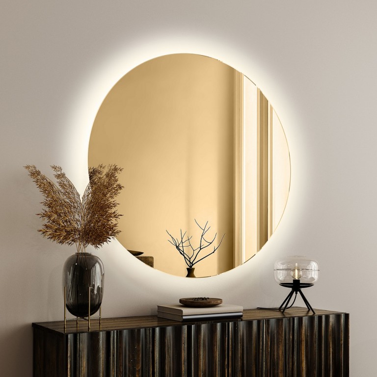 Espejo Redondo Retroiluminado LED Dorado