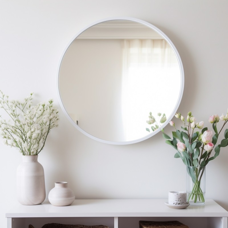 Comprar Espejo decorativo redondo rozado blanco