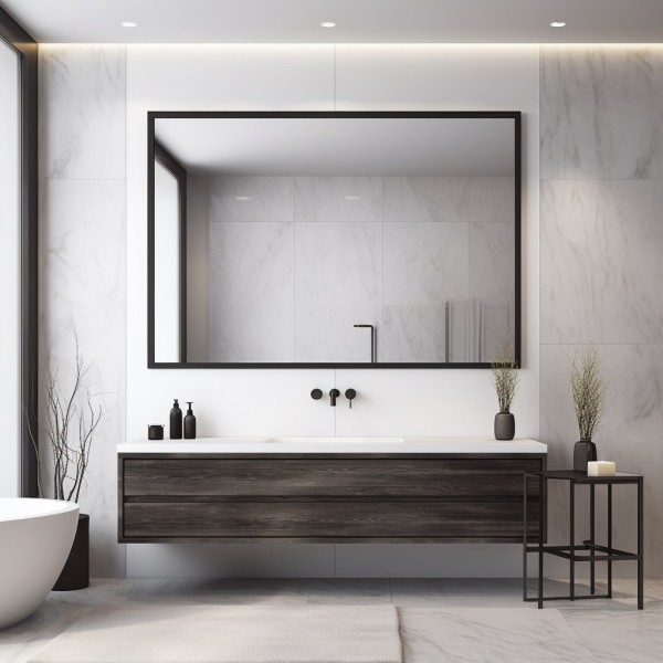 Espejo Rectangular Sin Luz Marco Negro Para Baño