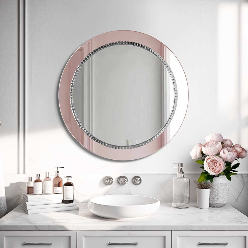 Specchio Rotondo Per Bagno Cornice in Oro Rosa