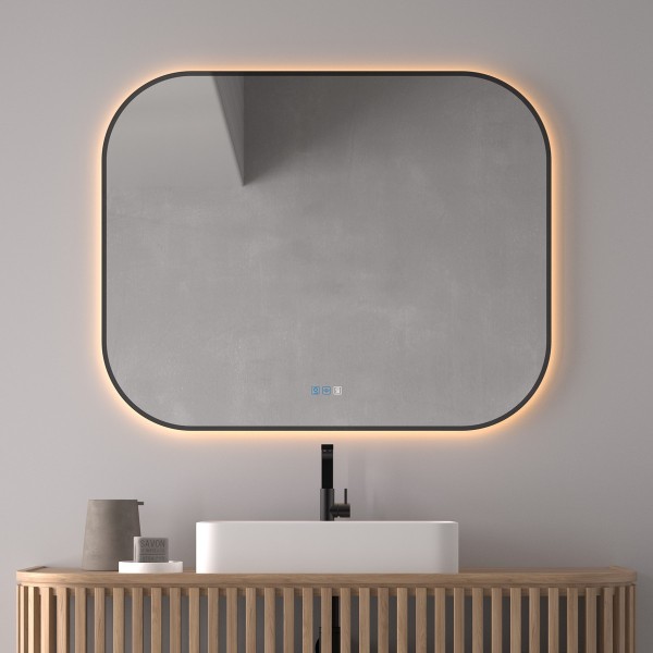 Espejo Retroiluminado Rectangular De Baño Marco Negro