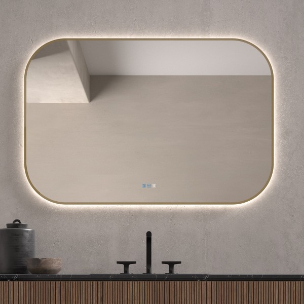 Espejo Rectangular Retroiluminado Baño Marco Dorado
