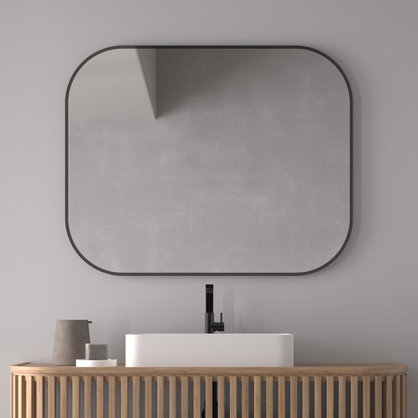 Espejo De Baño Rectangular Sin Luz Con Marco Negro