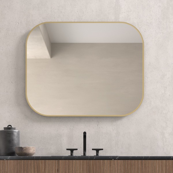 Espejo Rectangular Sin Luz Para Baño Contorno Dorado