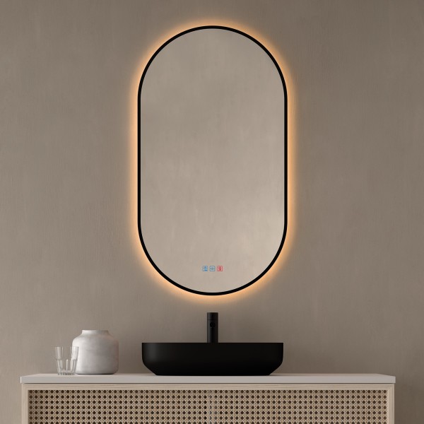 Espejo Ovalado Retroiluminado Para Baño Marco Negro