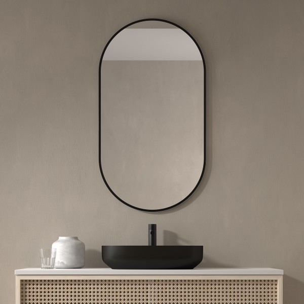 Espejo Ovalado Sin Luz Para Baño Marco Negro