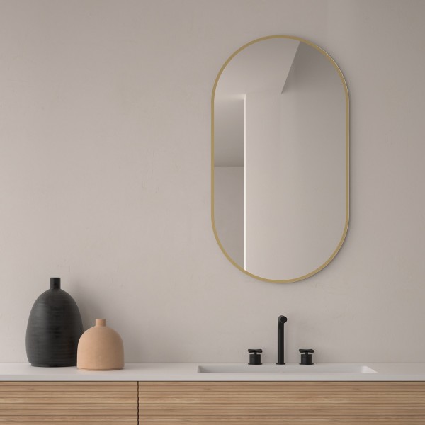 Espejo Ovalado Sin Luz Para Baño Contorno Dorado