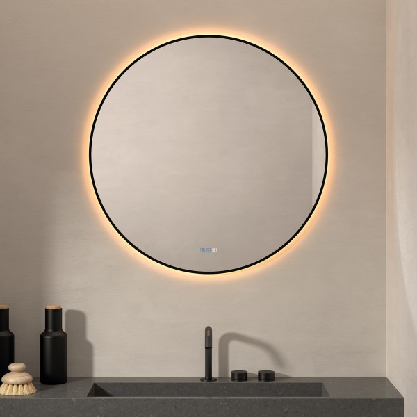 Espejo Redondo Retroiluminado Para Baño Contorno Negro