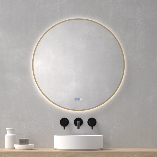 Espejo Redondo Retroiluminado Para Baño Contorno Dorado