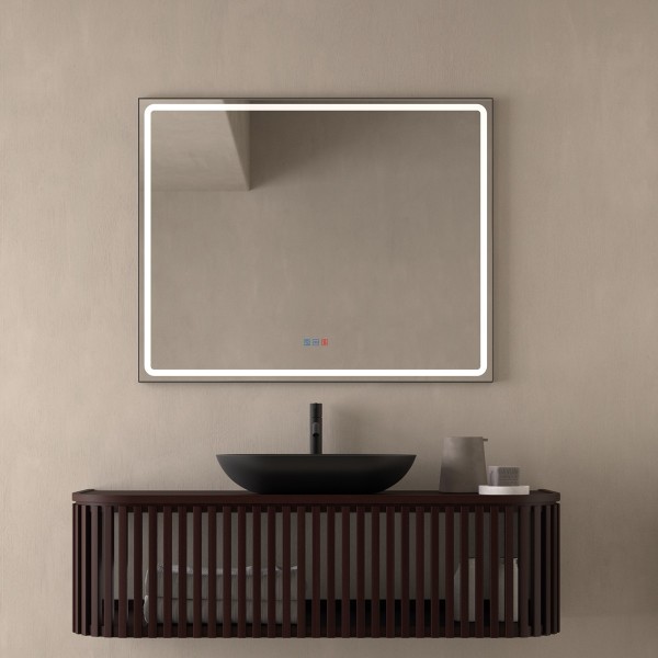Espejo Rectangular Luz LED Marco Negro Para Baño
