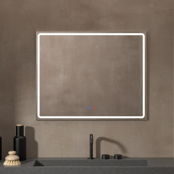 Espejo Rectangular LED Para Baño Marco Plateado