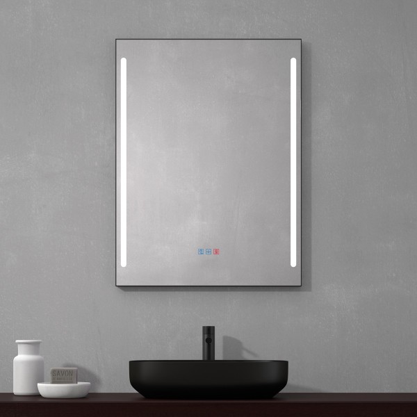 Espejo Rectangular Con Luz LED Marco Negro