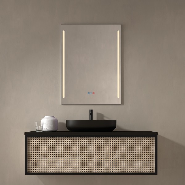 Espejo Rectangular Luz LED y Marco Plateado