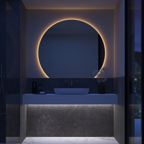 Espejo Redondo Retroiluminado LED Para Baño Contemporáneo