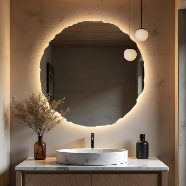 Espejo Redondo Irregular Con Luz LED
