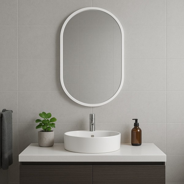 Espejo Ovalado Con Marco Blanco Para Baño