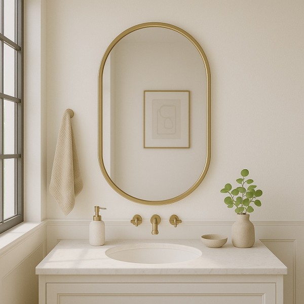 Espejo Ovalado Sin Luz Marco Color Oro