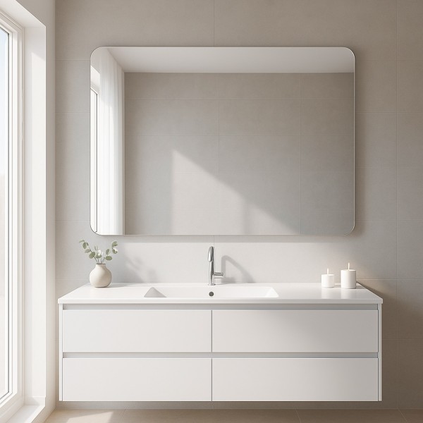 Espejo Rectangular Sin Luz Para Baño Esquinas Redondeadas