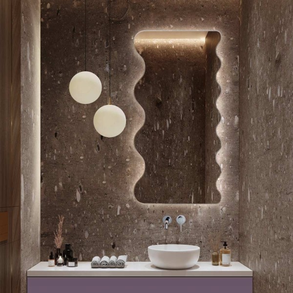 Espejo De Baño Ondulado Con Retroiluminación LED