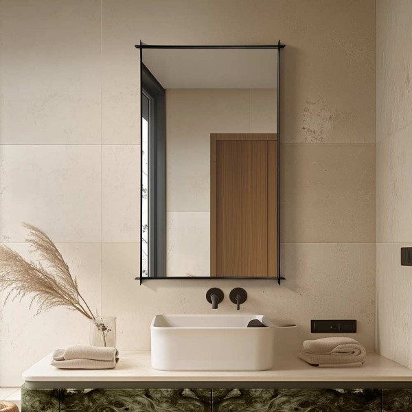 Espejo De Baño Rectangular Marco Negro Minimalista