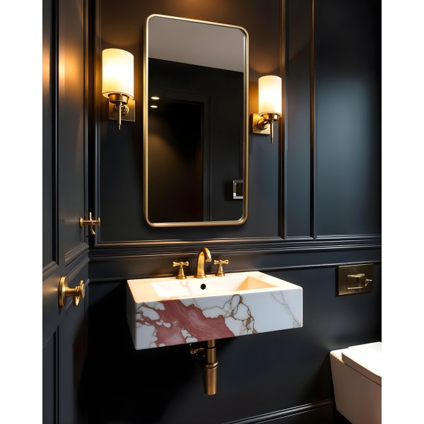 Espejo Rectangular Marco Dorado Para Baño