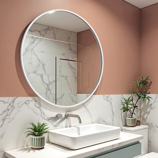 Espejo Redondo Sin Luz Marco Blanco Para Baño